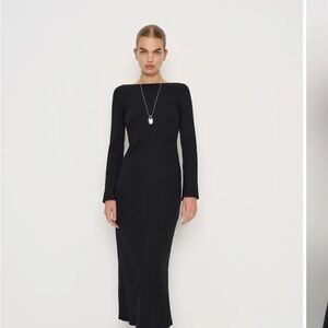 Reformation Delphina Knit Black Long Sleeve Dress